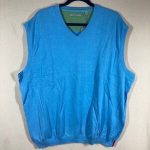 Ashworth Mens Sweater Vest XXL Blue Peruvian Pima Cotton Golf Preppy Grandpacore